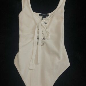 White Lace-Up Bodysuit